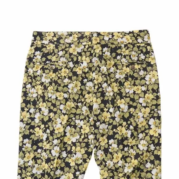 Mens Gurkha Pants 38 Green Yellow Black Floral Trousers Straight Fit Flat Front